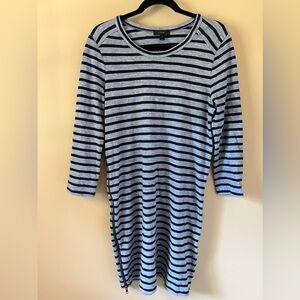 J Crew Dress Womens Medium Blue Stripe3/4 Sleeve Zipper Side Dress